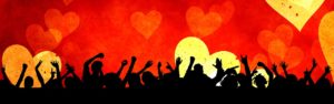 people united with bright red heart background photo