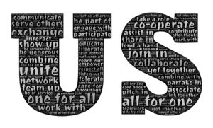 the word US with unity type adjectives inside it photo